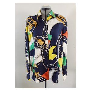 Ralph Lauren Sz 14 Light Silk Twill Nautical Print Blouse